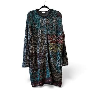 J.Jill Longline Wool Blend Button Front Art to Wear Lagenlook Pocket Cardigan L
